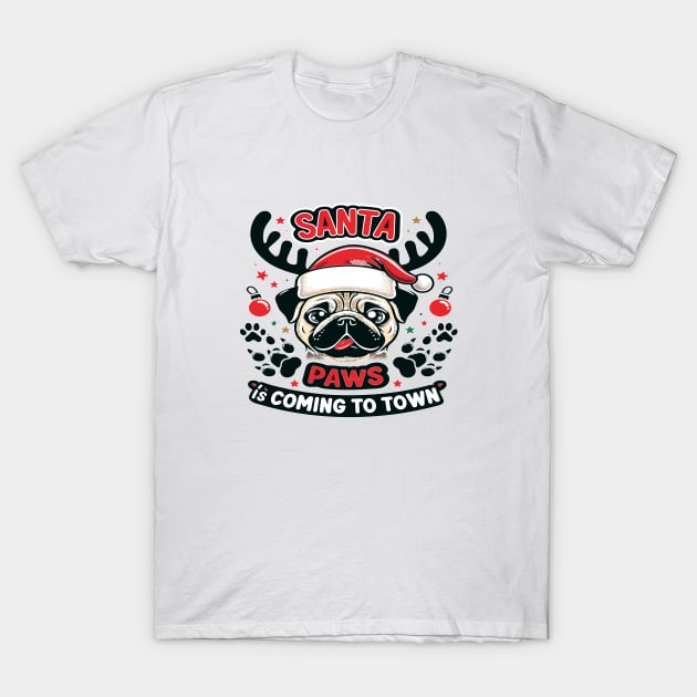 Santa Paws, Pug Christmas T-Shirt by maknatess